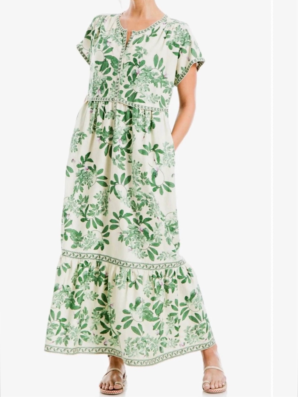 Max Studio Cream Maxi Skirt with Green Floral Print